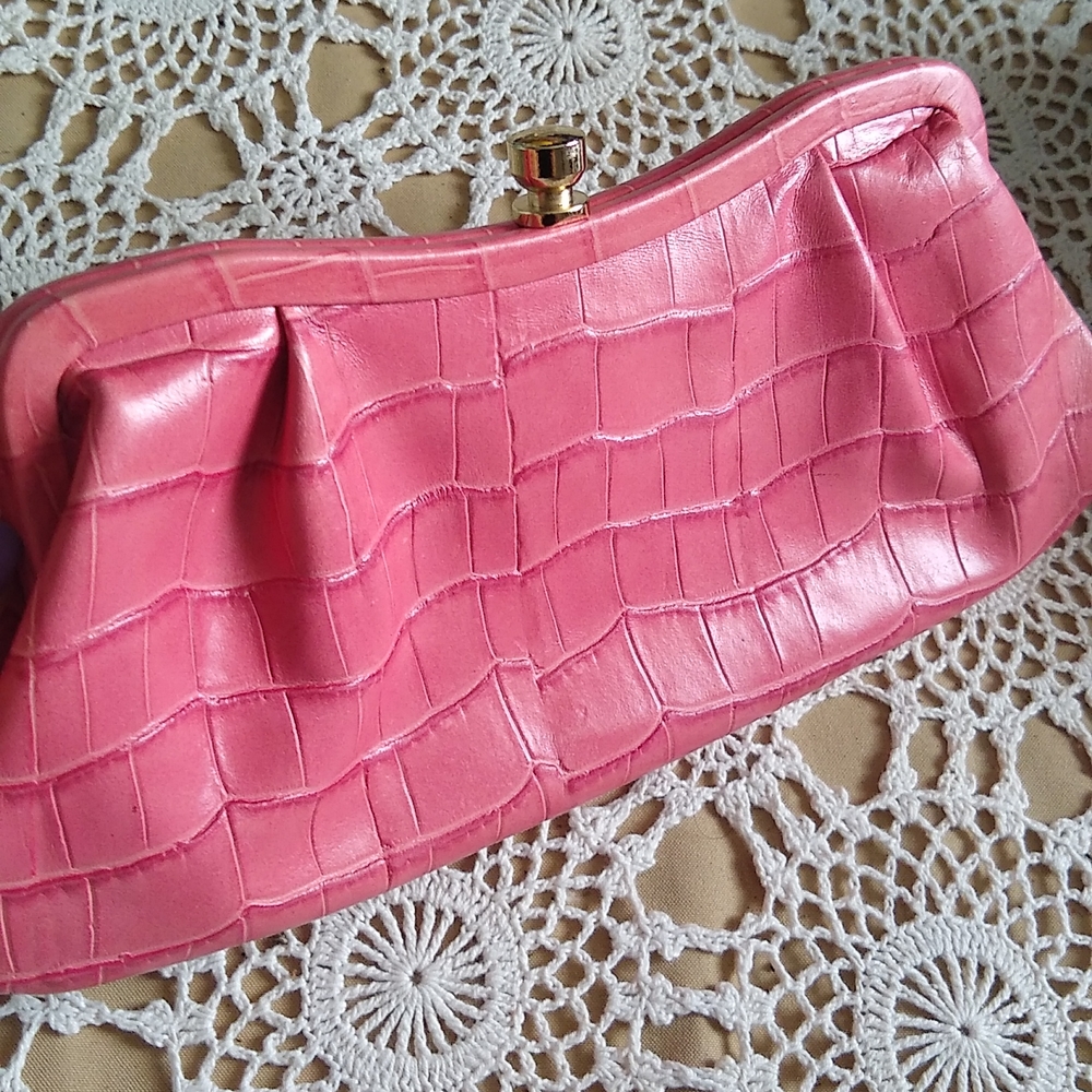 Banana Republic Pink Crocodile Leather Clutch Bag